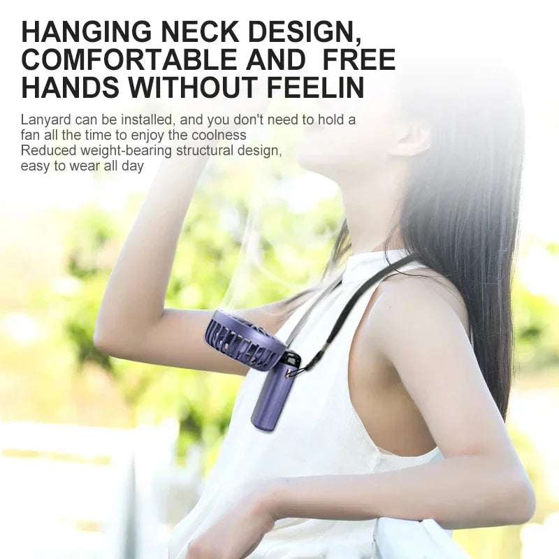 Portable Handheld & Neck Hanging Fan — 5-Speed USB Rechargeable Fan with Phone Stand & Display Screen (1800mAh)