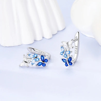 925 Sterling Silver Blue Zircon Butterfly Hoop Earrings — Colored Fine Jewelry for Women & Girls