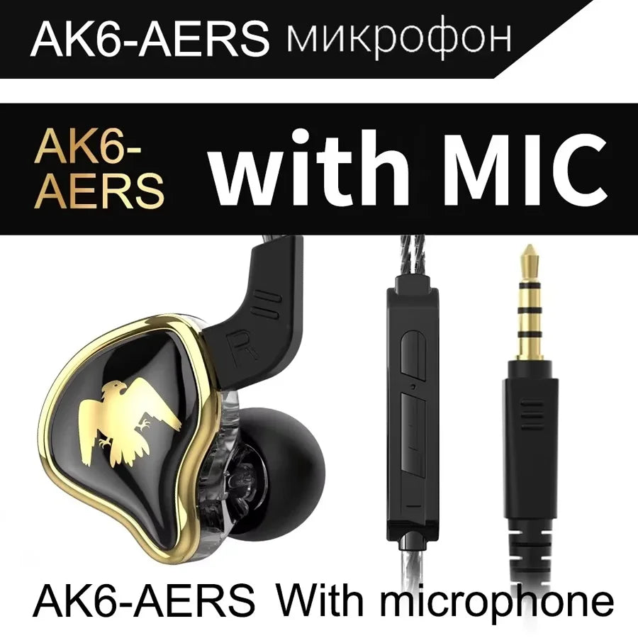 QKZ AK6 In-Ear HIFI Earphones — 6 Dynamic Drivers, Stereo Bass Subwoofer Monitor Earbuds with Mic