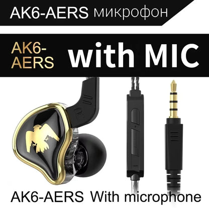 QKZ AK6 In-Ear HIFI Earphones — 6 Dynamic Drivers, Stereo Bass Subwoofer Monitor Earbuds with Mic