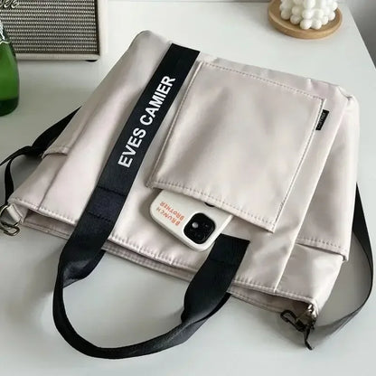 Nylon Waterproof Canvas Tote Bag — Large Capacity Casual Messenger Shoulder Bag for Women & Students