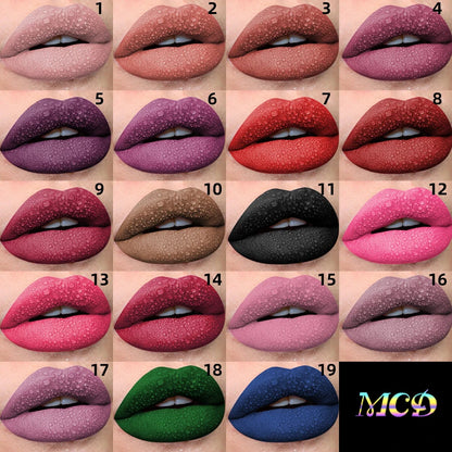 19-Color Matte Velvet Liquid Lipstick — Waterproof Long-Lasting Lip Glaze in Nude, Red & Black Shades