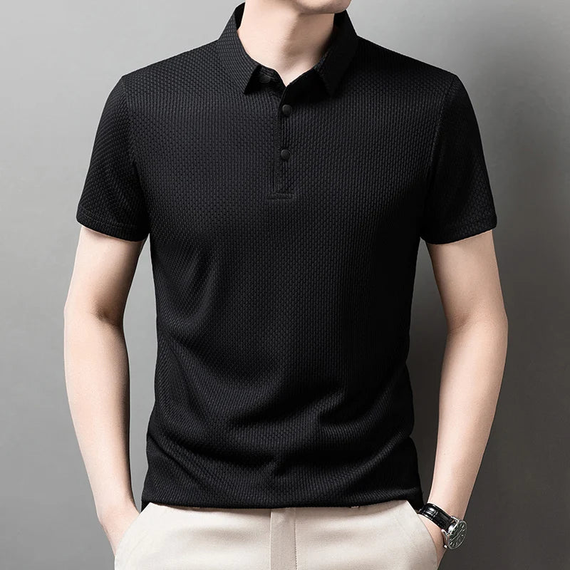 Men's Business Casual Polo Shirt — Breathable Bone Flower Short Sleeve Summer Top