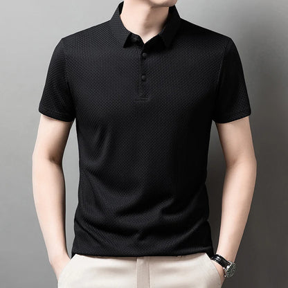 Men's Business Casual Polo Shirt — Breathable Bone Flower Short Sleeve Summer Top