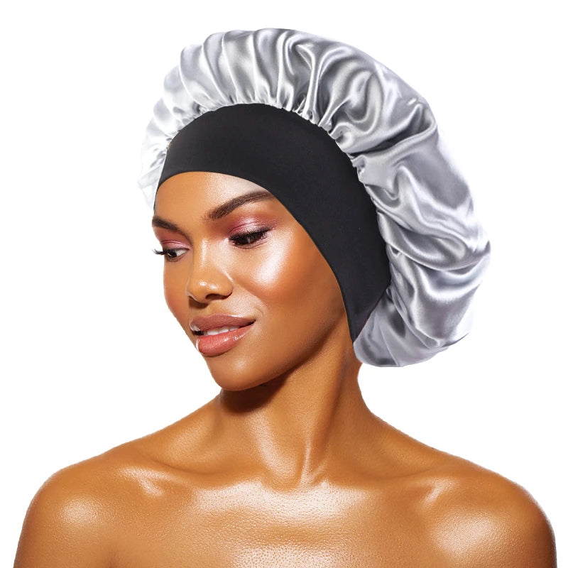 Women's Satin Sleep Bonnet — Wide-Brimmed Night Cap & Head Wrap with Elastic Band for Hair Care