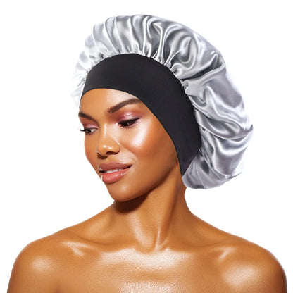 Women's Satin Sleep Bonnet — Wide-Brimmed Night Cap & Head Wrap with Elastic Band for Hair Care