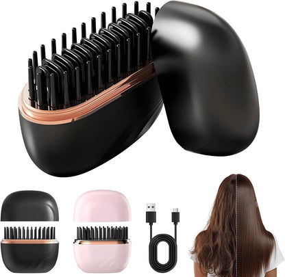Mini Rechargeable Hair Straightener Brush — 3-Speed Temperature Control Anti-Scald Portable Travel Styling Tool