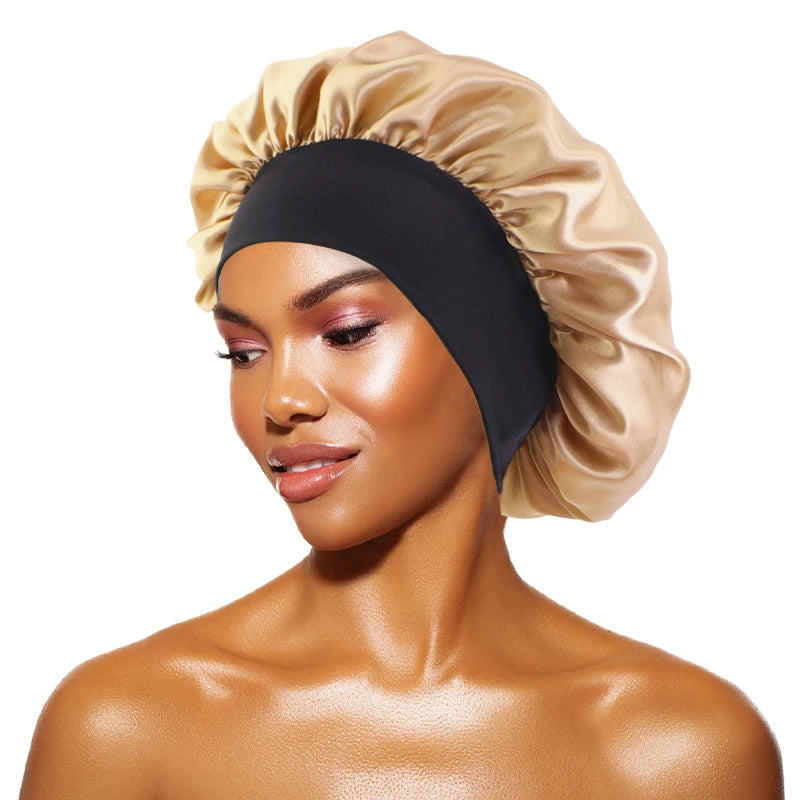 Women's Satin Sleep Bonnet — Wide-Brimmed Night Cap & Head Wrap with Elastic Band for Hair Care