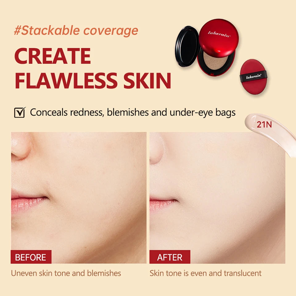 Sunscreen Cushion Foundation — Full Coverage Waterproof Long-Lasting Concealer & SPF Makeup