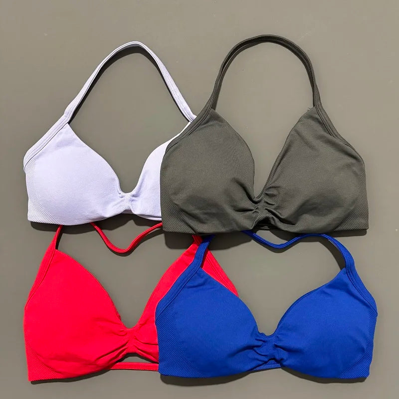 Women's Sports Strappy Yoga Bra — High Support Backless Halter Fitness Workout & Running Bra