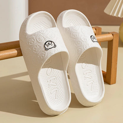 Little Bear Print Couple Slippers — Non-Slip Soft Indoor Bathroom Sandals for Men & Women