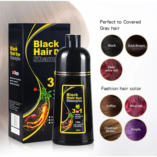 3-in-1 Natural Black Herbal Hair Dye Shampoo — Quick Color, Moisturizing & Conditioning Hair Care