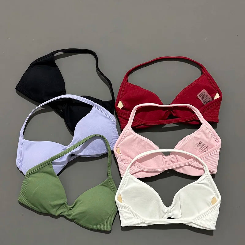Women's Sports Strappy Yoga Bra — High Support Backless Halter Fitness Workout & Running Bra