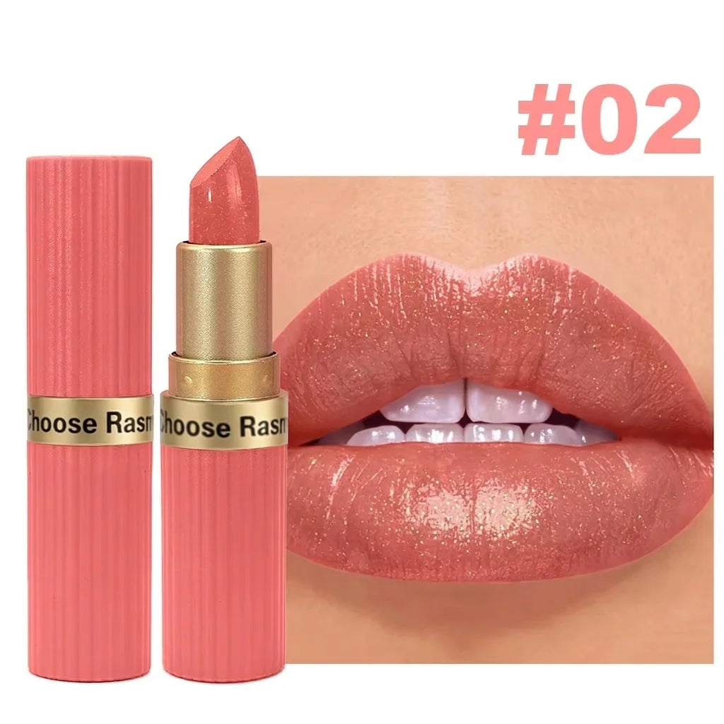 6-Shade Pearlescent Glitter Lipstick – Pink & Nude Tones