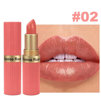 6-Shade Pearlescent Glitter Lipstick – Pink & Nude Tones