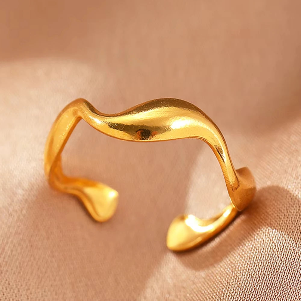 Adjustable 18K Gold-Plated Stainless Steel Zircon Ring – 30 Designs