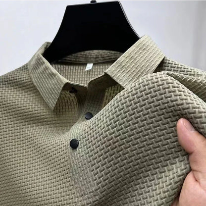 Men's Business Casual Polo Shirt — Breathable Bone Flower Short Sleeve Summer Top