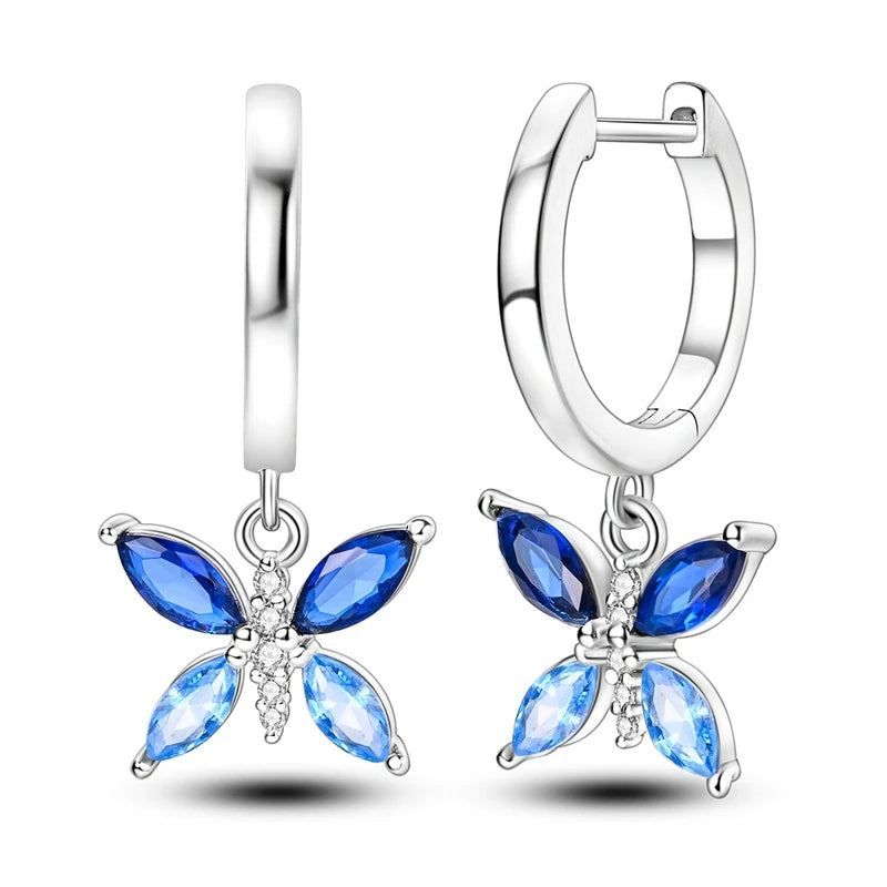 925 Sterling Silver Blue Zircon Butterfly Hoop Earrings — Colored Fine Jewelry for Women & Girls