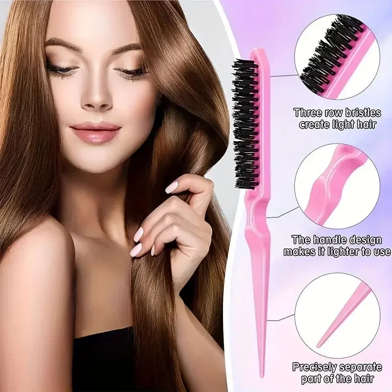 6-Piece Hair Brush & Styling Tool Set — Spray Bottle, Braiding Loop, Rat Tail Comb, Teasing Brush & Edge Control Brush