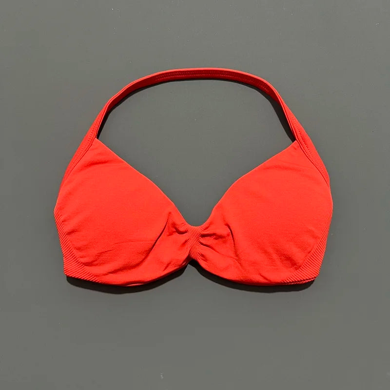 Women's Sports Strappy Yoga Bra — High Support Backless Halter Fitness Workout & Running Bra