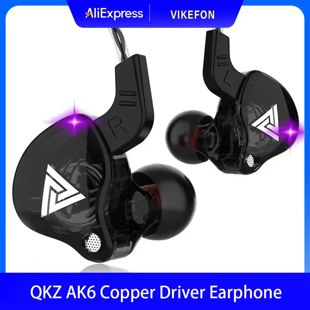 QKZ AK6 In-Ear HIFI Earphones — 6 Dynamic Drivers, Stereo Bass Subwoofer Monitor Earbuds with Mic