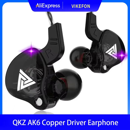 QKZ AK6 In-Ear HIFI Earphones — 6 Dynamic Drivers, Stereo Bass Subwoofer Monitor Earbuds with Mic