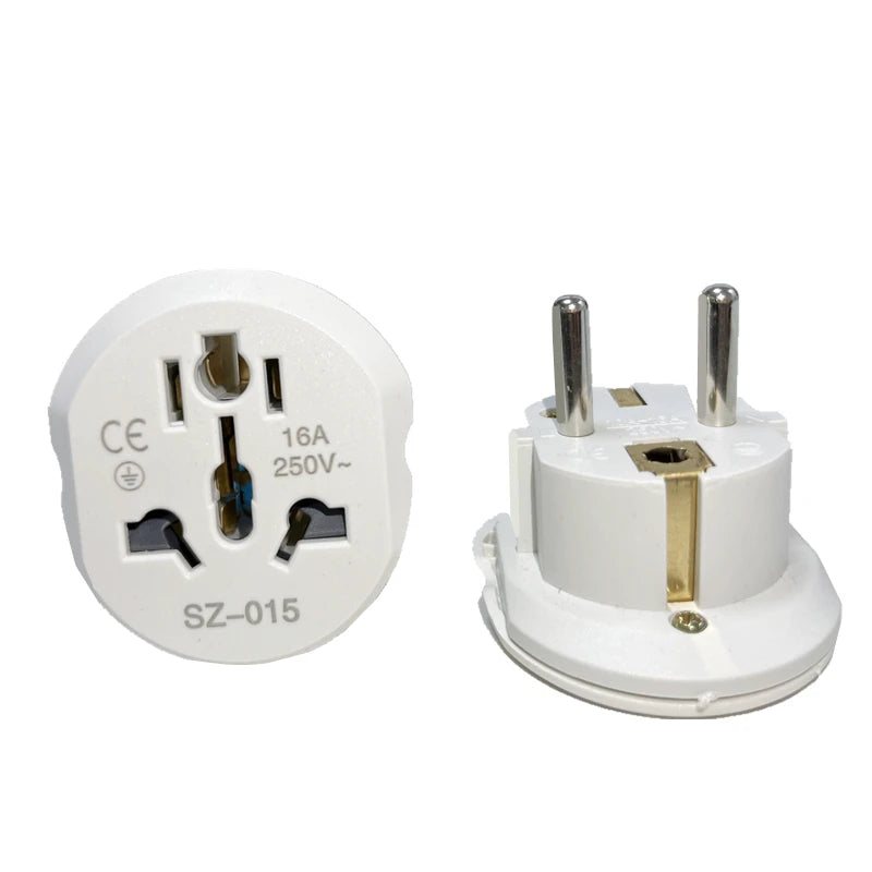Universal Travel Adapter Converter — EU & Korea Plug 16A 250V with 2 Round Pin Socket for AU, US, UK & CN to EU/KR