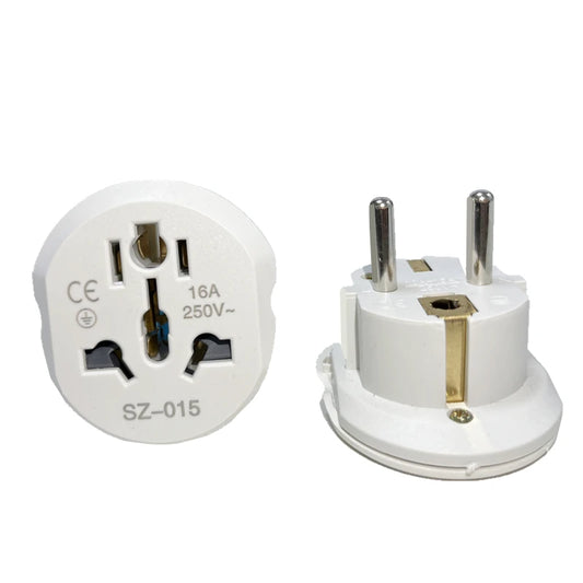 Universal Travel Adapter Converter — EU & Korea Plug 16A 250V with 2 Round Pin Socket for AU, US, UK & CN to EU/KR