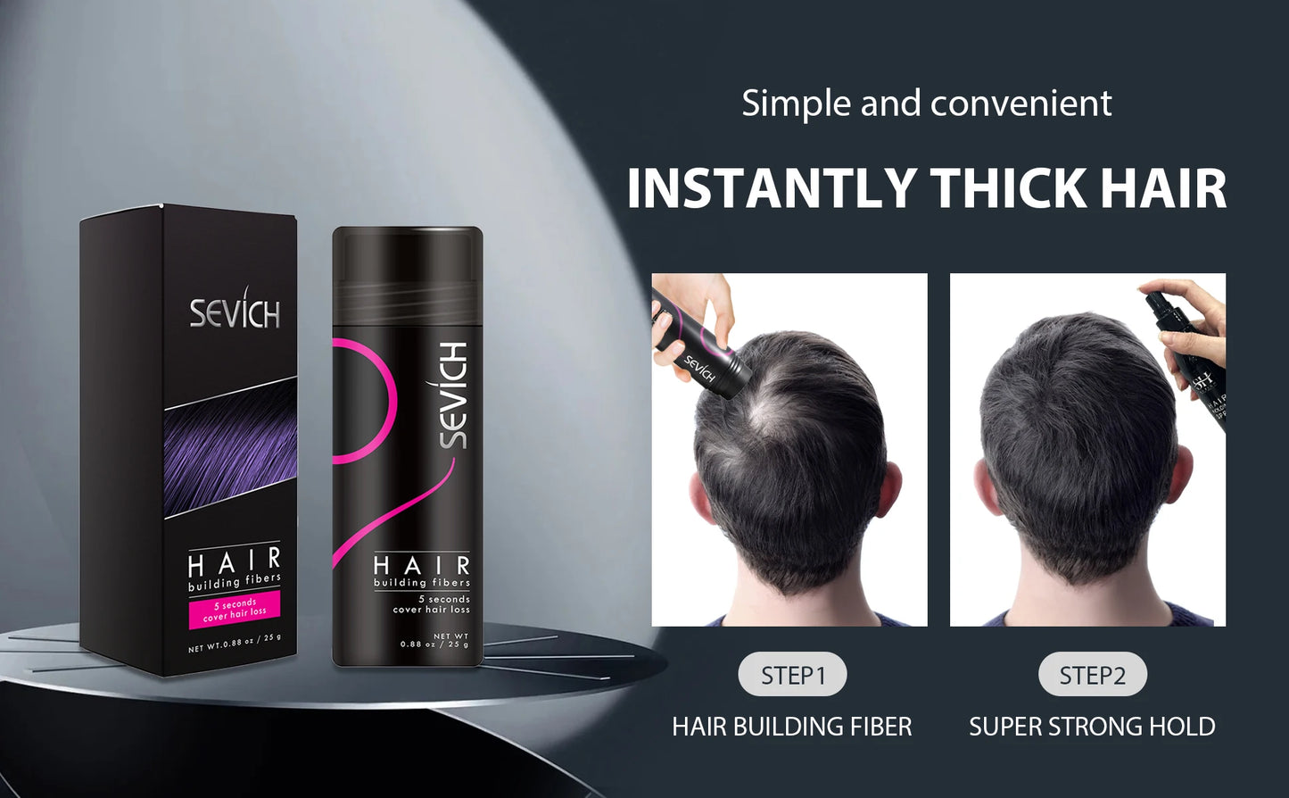 SEVICH Hair Building Fiber Set — Instant Volume & Coverage for Thinning Hair