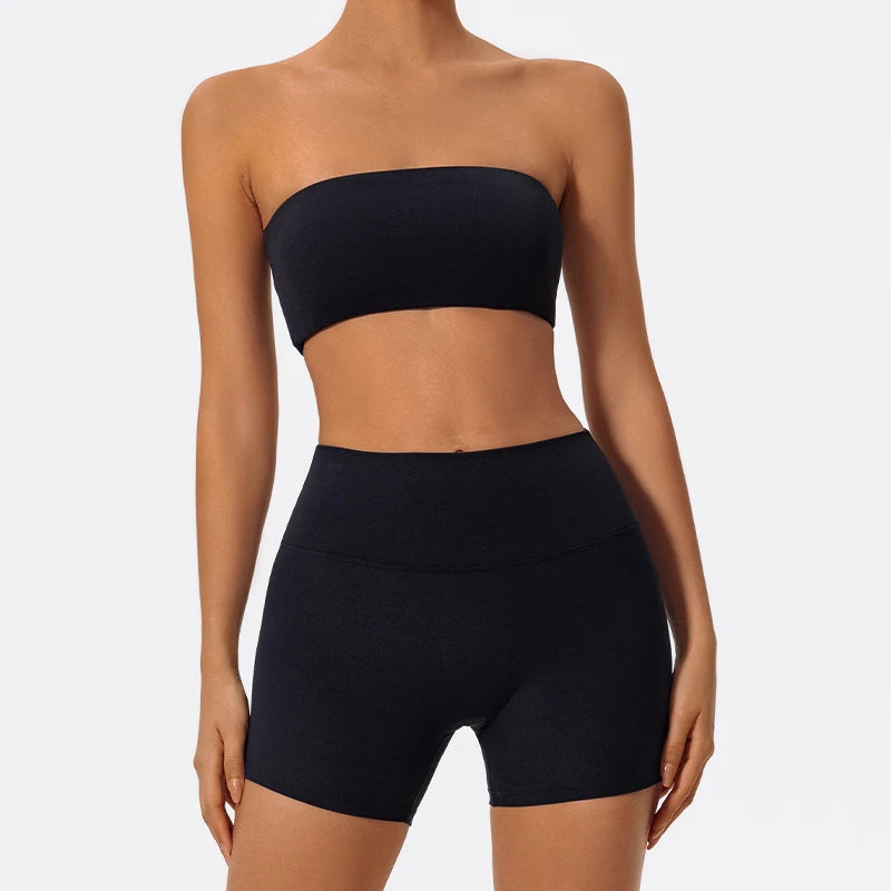 Women's 2-Piece Fitness Sports Set — Strapless Crop Bra & Yoga Workout Gym Suit for Women