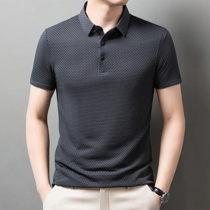 Men's Business Casual Polo Shirt — Breathable Bone Flower Short Sleeve Summer Top