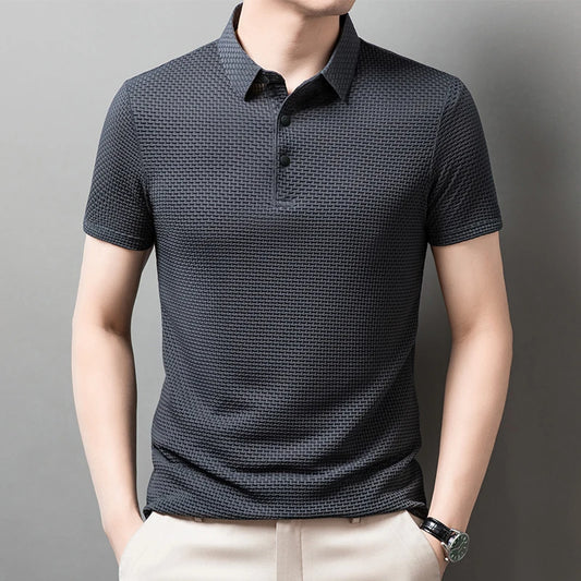Men's Business Casual Polo Shirt — Breathable Bone Flower Short Sleeve Summer Top