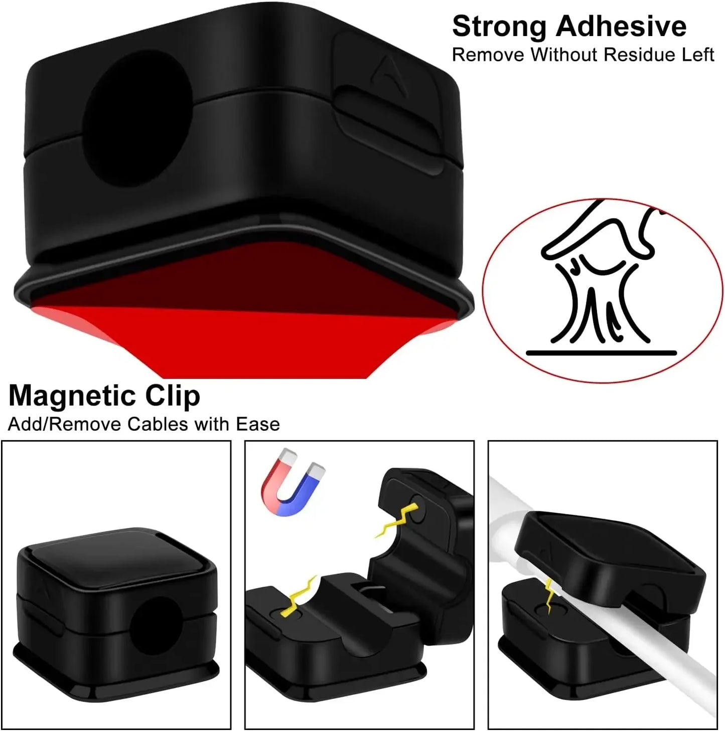 Magnetic Cable Clips — Adjustable Under-Desk Cord Holder & Cable Management Organizer (3-12 Pack)