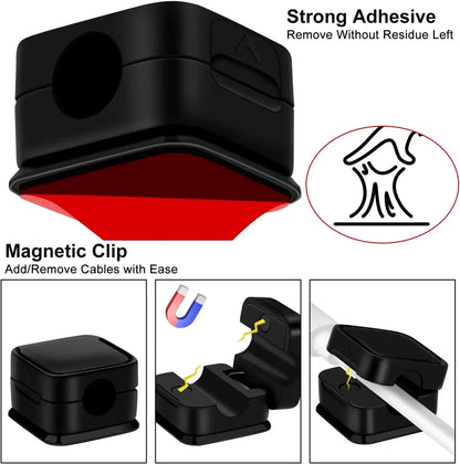 Magnetic Cable Clips — Adjustable Under-Desk Cord Holder & Cable Management Organizer (3-12 Pack)