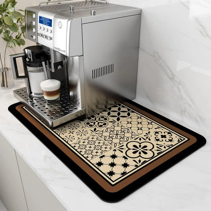 Anti-Slip Coffee Station Mat — Rubber-Backed Water-Absorbent Dish Drying & Drainage Pad for Kitchen Worktops