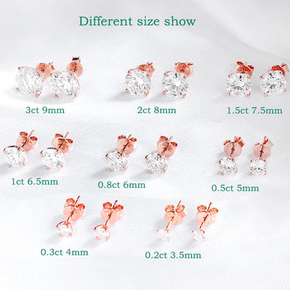Smyoue Rose Gold Moissanite Stud Earrings — 0.2-3CT Lab Diamond 925 Pure Silver Wedding Earrings for Women