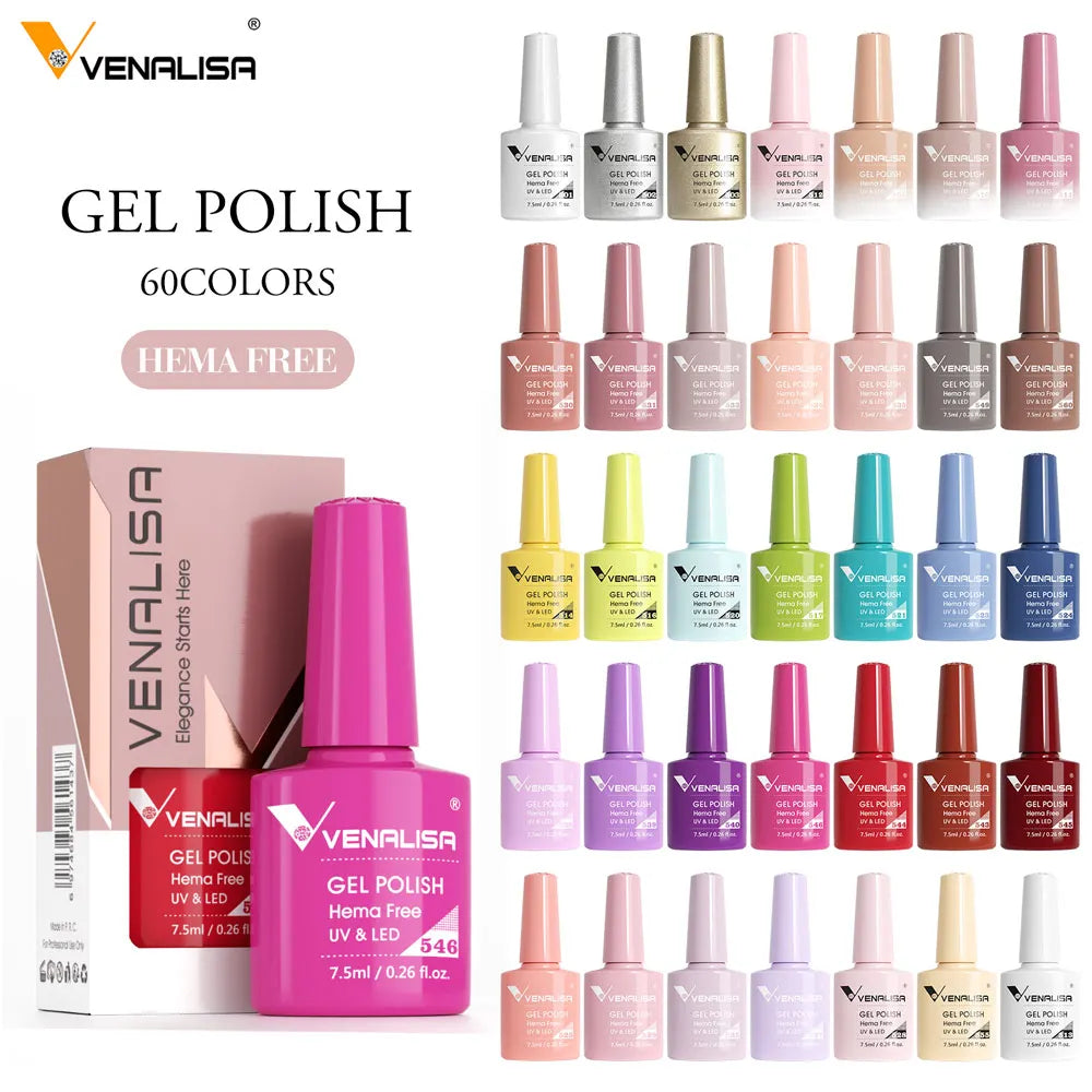 Venalisa HEMA-Free Glitter Gel Nail Polish — Full Coverage UV LED Soak-Off, Jelly Pink & Nude