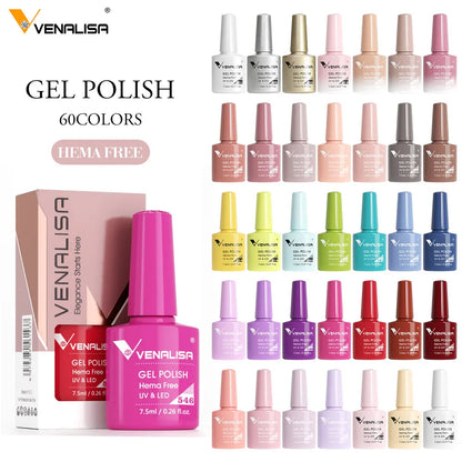Venalisa HEMA-Free Glitter Gel Nail Polish — Full Coverage UV LED Soak-Off, Jelly Pink & Nude