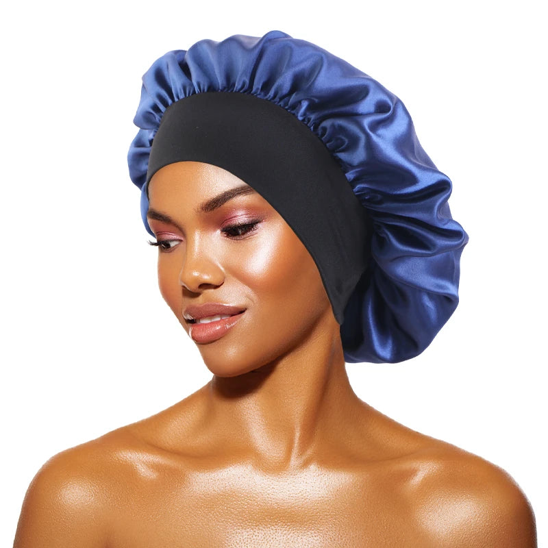 Women's Satin Sleep Bonnet — Wide-Brimmed Night Cap & Head Wrap with Elastic Band for Hair Care