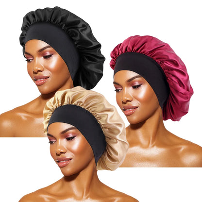 Women's Satin Sleep Bonnet — Wide-Brimmed Night Cap & Head Wrap with Elastic Band for Hair Care