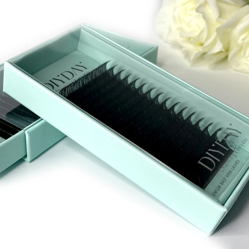 DIYDAY 16-Row Mink Individual Eyelash Extensions — B C CC D DD Curl Natural False Lashes for Makeup