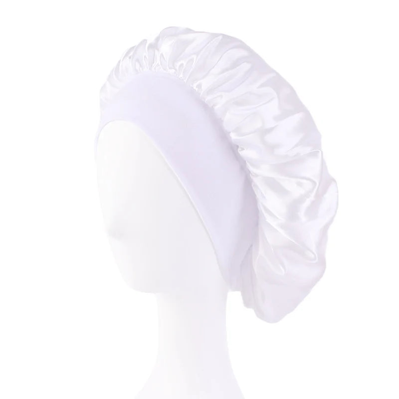 Women's Satin Sleep Bonnet — Wide-Brimmed Night Cap & Head Wrap with Elastic Band for Hair Care