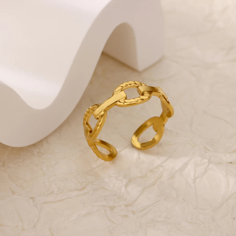 Adjustable 18K Gold-Plated Stainless Steel Zircon Ring – 30 Designs