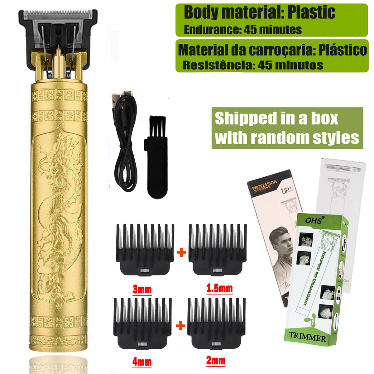 Rechargeable T9 Detail Hair & Beard Trimmer – 12 Designs