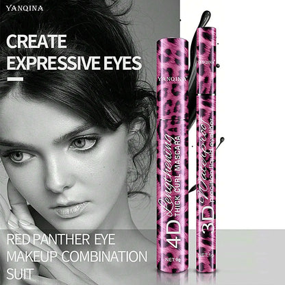 YANQINA Waterproof Liquid Eyeliner & 4D Mascara Set — Thick Curling Lashes & Eyebrow Pencil Eye Makeup