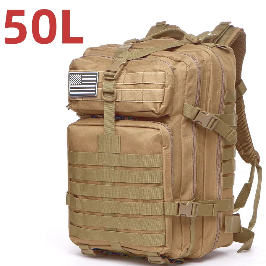 25L/50L Tactical Hiking Backpack — Waterproof Nylon Rucksack for Camping, Trekking, Fishing & Hunting