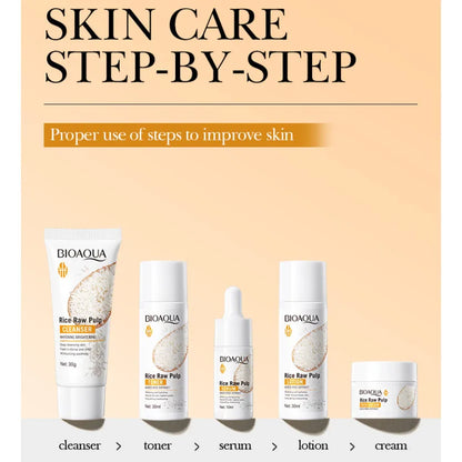BIOAOUA Rice Whitening 5-Piece Skincare Set — Brightening & Hydrating Cleanser, Toner, Essence, Lotion & Cream