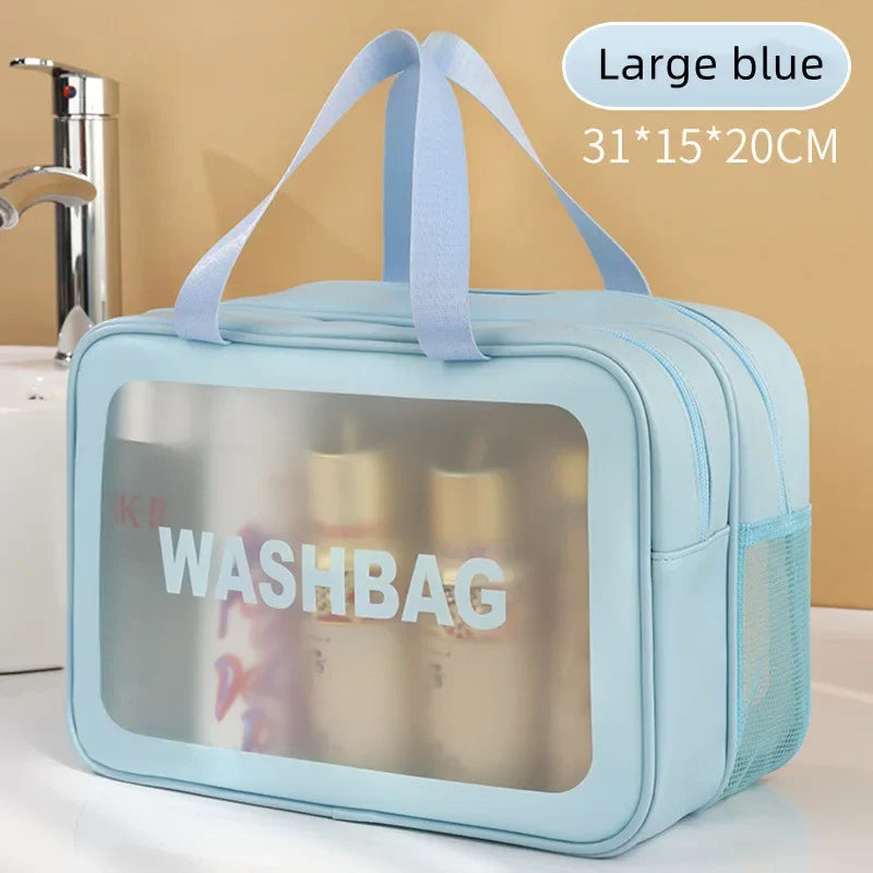Dry-Wet Separation Travel Bag — Transparent PU Cosmetic & Gym Essentials Bag