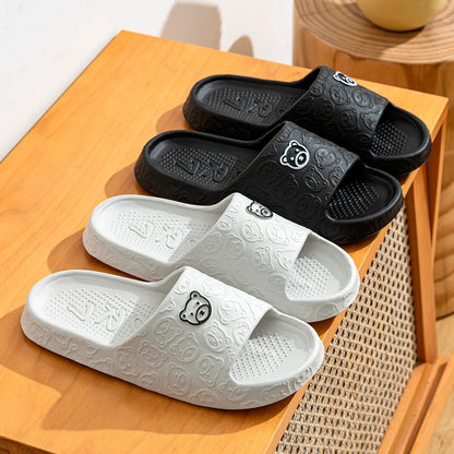 Little Bear Print Couple Slippers — Non-Slip Soft Indoor Bathroom Sandals for Men & Women