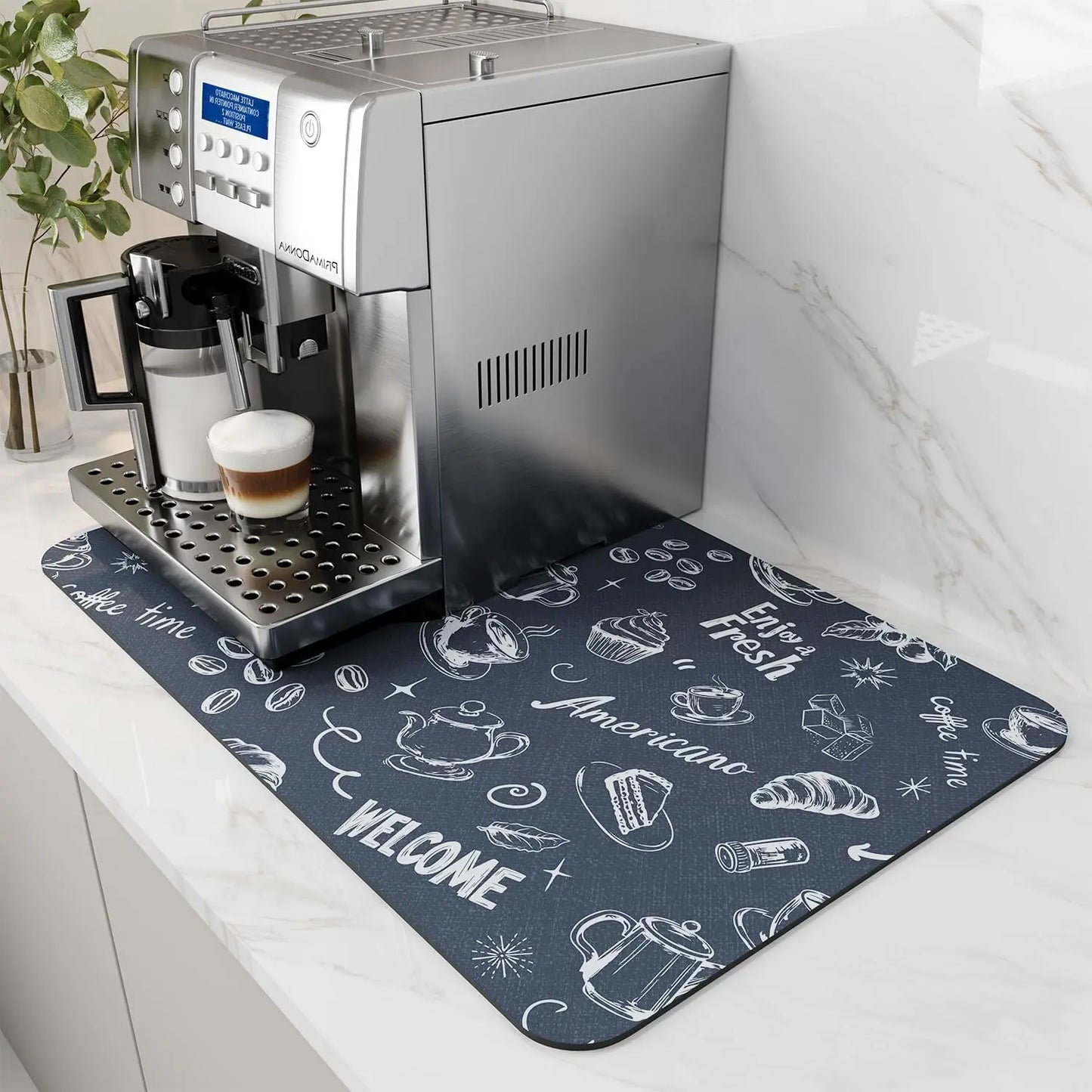 Anti-Slip Coffee Station Mat — Rubber-Backed Water-Absorbent Dish Drying & Drainage Pad for Kitchen Worktops